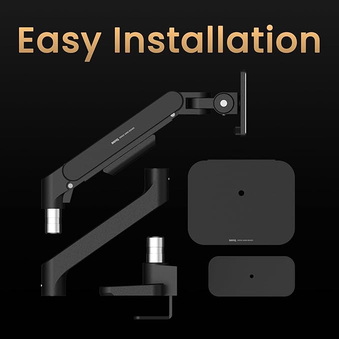BenQ BSH01 Ergo Monitor Arm -Gas Spring Monitor Stand for Up to 45'' & 44lbs Screens, Heavy Duty, Quick Installation, No Sagging, Top Clamp and Grommet Base, Reinforcement Plate, VESA 75x75 &100x100mm