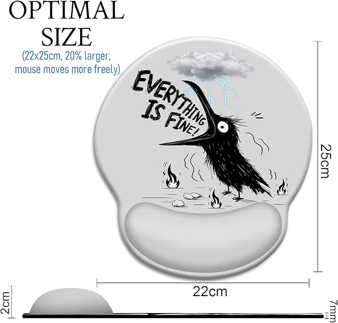 Mouse Pad with Wrist Rest, Funny Crow Ergonomic Mouse Pads Wrist Support for Desk, Goth Gaming Mousepad for Wireless Mouse Laptop Computer Work Home Desk Accessories Office Supplies Desktop Decor