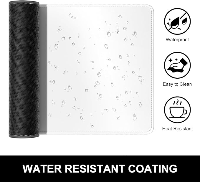 Hsurbtra Desk Pad, 32" x 16" Premium-Textured Desk Mat, Stitched Edge Anti-Slip Waterproof Rubber Mouse Pad, L Extended Computer Mat for Office Gaming Laptop Keyboard Ivory White