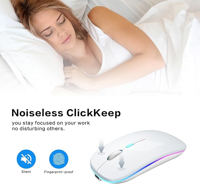 Wireless Bluetooth Mouse Rechargeable Laptop Mice with LED Use Portable(BT5.2 and USB 2.4G) Dual Mode Connection Silent Slim Computer Mouse for Laptop/iPad Tablet/Apple MacBook/PC(Silver)