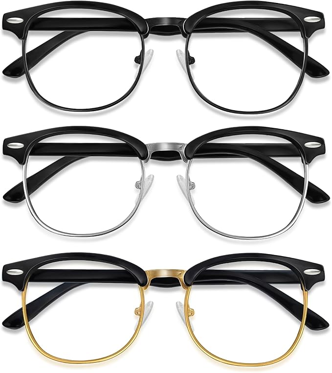 Blue Light Glasses Men and Woman, 99% Blue Light Blocking Glasses for Computer Gaming TV Phone Screen Half Frame