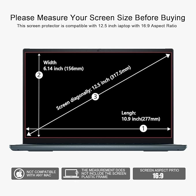2-Pack 12.5 Inch Laptop Eye Protector Anti-Blue Anti Glare Filter Screen Protector, Compatible with HP/Dell/Sony/Asus/Samsung/Lenovo/Acer/MSI/LG/Razer Blade 12.5in(Aspect Ratio 16:9) Laptop