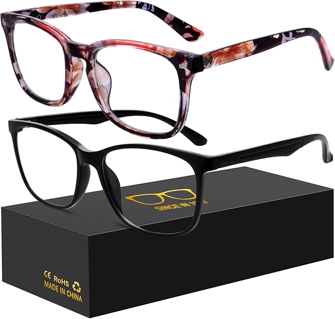 Oilway Blue-Light Blocking Glasses Computer Reading/Gaming/TV/Phones Glasses Fashion Anti Eyestrain Glasses for Women Men(H1-Black+Baohua)