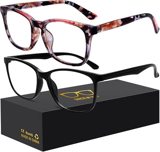Oilway Blue-Light Blocking Glasses Computer Reading/Gaming/TV/Phones Glasses Fashion Anti Eyestrain Glasses for Women Men(H1-Black+Baohua)
