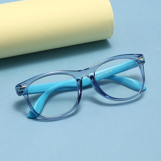 FANNYGO 1 Pack kids Blue Light Blocking Glasses For Girls And Boys Computer Blue Light Blocking Glasses For Age 3-11 (Light blue)