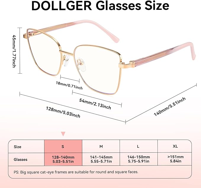 Dollger Blue Light Blocking Glasses for Women Trendy Oversized Computer Eyeglasses Cat Eye Metal Frame bluelight glasses Gold
