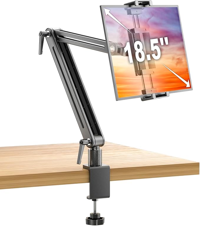 Adjustable Portable Monitor Stand 15.6" - 360° Rotating Base Tall Tablet Desk Arm Holder Stand for iPad Air/Pro/Mini Swivel Flexible Bed Clamp Mount Soporte para Tablet/Monitor Portatil/Ereader