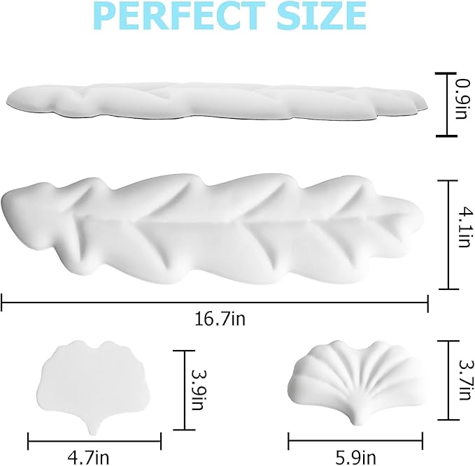 Ergonomic Keyboard Wrist Rest, Leaf Shape PU Leather Memory Foam Wrist Support for Computer Keyboard, Keyboard Pad and Cute Mouse Wrist Pad for Gaming,Office, Computer, Typing Pain Relief, White