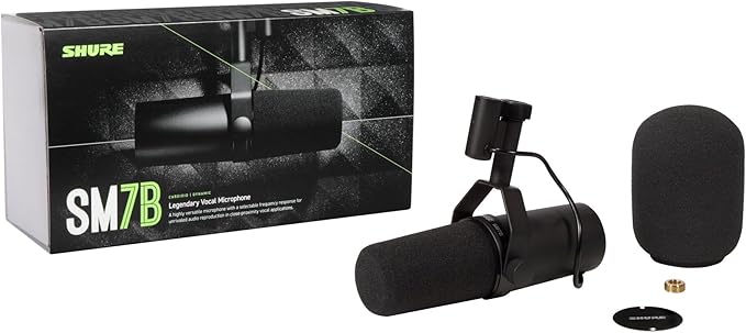 Shure SM7B Vocal Dynamic Microphone – XLR Studio Mic for Podcasting, Recording, Broadcasting, Streaming & Gaming – Smooth, Warm Sound, Rugged Build, Detachable Windscreen, Wide Frequency Range, Black