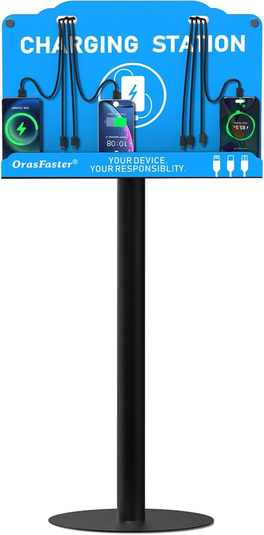 Floor Standing Cell Phone Charging Station Multi-Device Station with 8 Charger Ports Compatible with Smartphones Tablets Application for Schools, Office, Shopping Malls