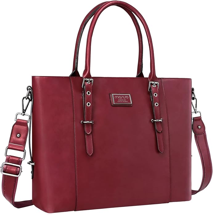 MOSISO Laptop Bag for Women, Waterproof Vintage PU Leather Briefcase Shoulder Computer Laptop Tote Bag for Office Work