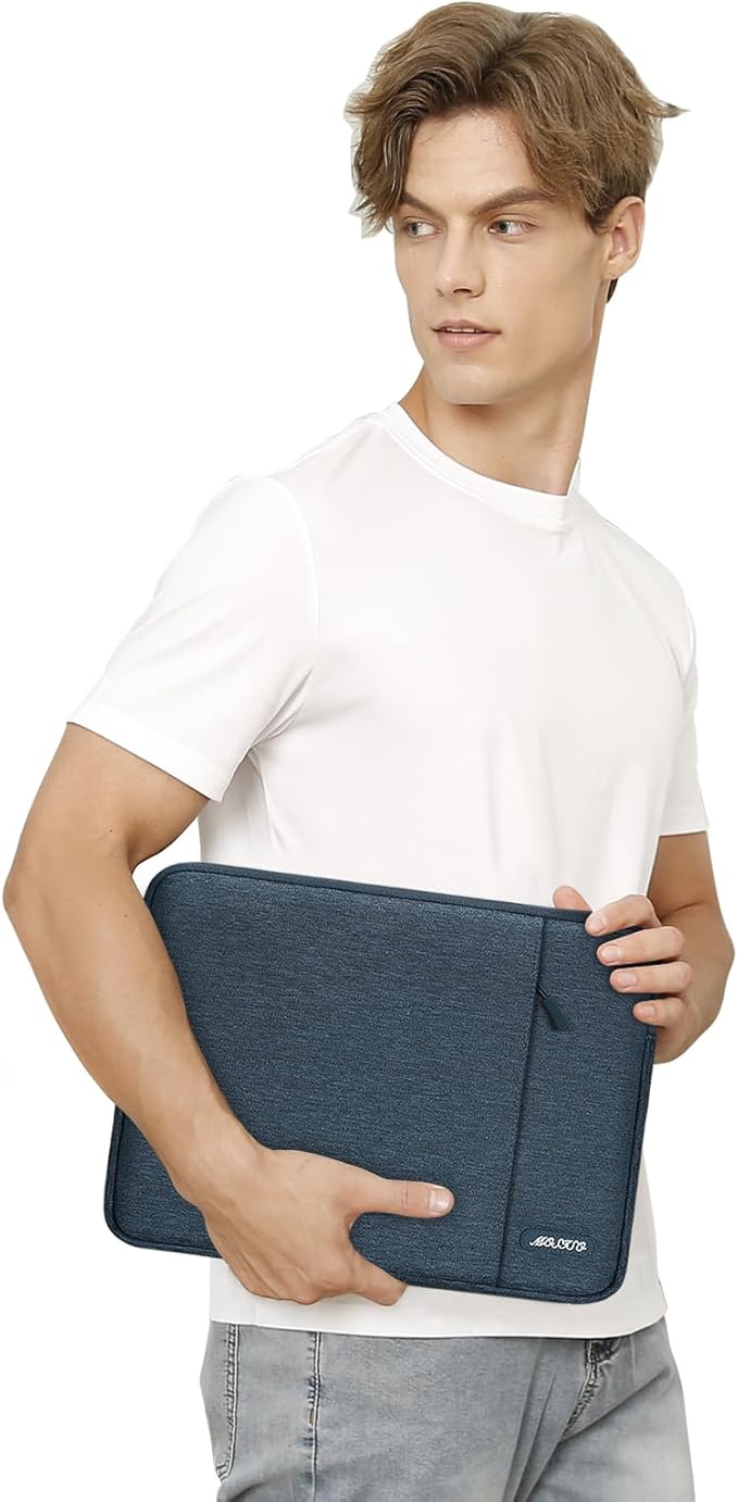 MOSISO Laptop Case 13.3 inch, 13-13.3 inch Laptop Sleeve Compatible with MacBook Air/Pro 13/Pro 14 M5 M4 M3 M2 M1, HP Dell ASUS Lenovo,Polyester Vertical Computer Sleeve Bag with Pocket, Haze Blue