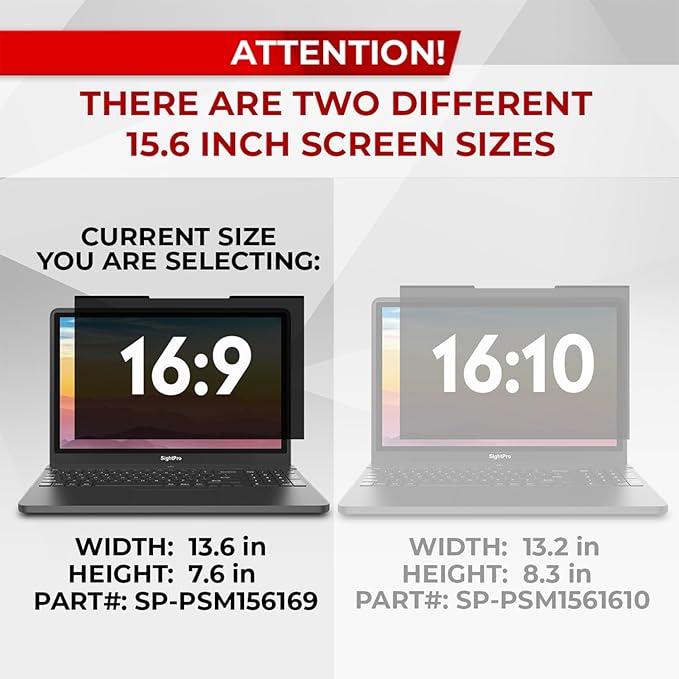 SightPro Magnetic Laptop Privacy Screen 15.6 Inch 16:9 - Patented Removable Laptop Privacy Filter Shield and Protector