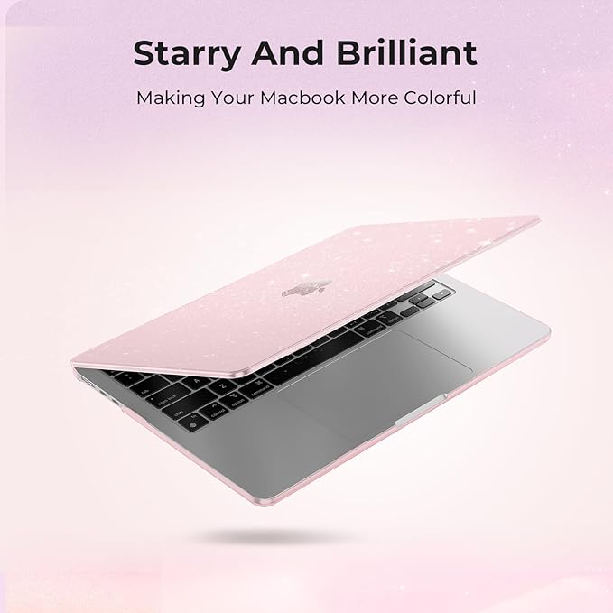 EooCoo Case Compatible with MacBook Air 13 inch M5 2026-2022 Release M4 M3 M2 A3449 A3240 A3113 A2681, Glitter Hard Shell&Keyboard Skin Cover&Screen Protector for Mac Air 13.6 inch, Sparkly Baby Pink