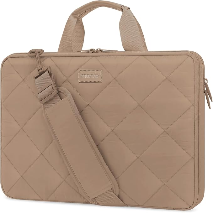 MOSISO 360 Protective Laptop Shoulder Bag, 15-15.6 inch Double Layer Fluffy Padded Laptop Bag with Anti-theft Zipper Compatible with MacBook Pro 16 inch, HP, Dell, Lenovo, Asus Notebook, Taupe Brown