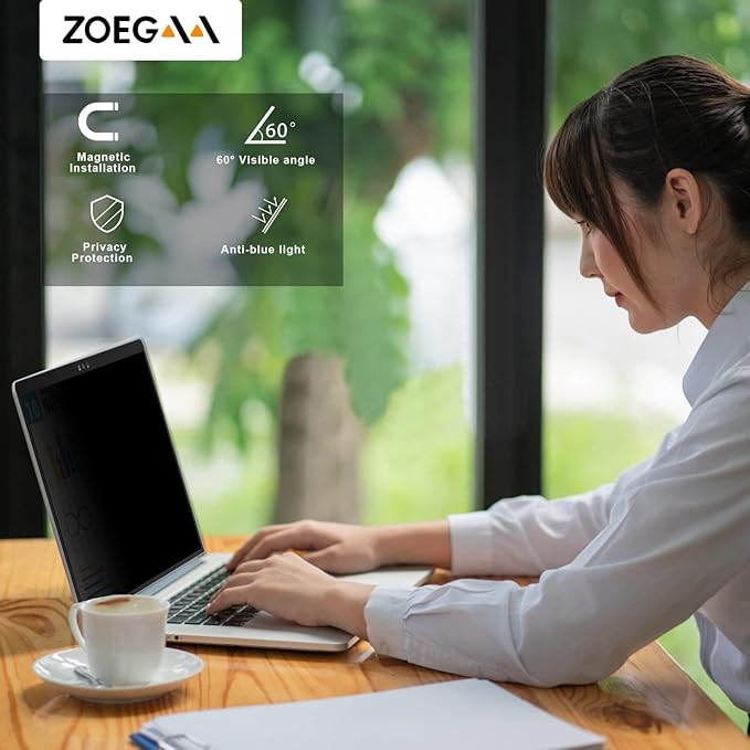 ZOEGAA MacBook Pro 16 Privacy Screen, Removable Anti Blue Light Laptop Privacy Filter and Anti-Glare Protector