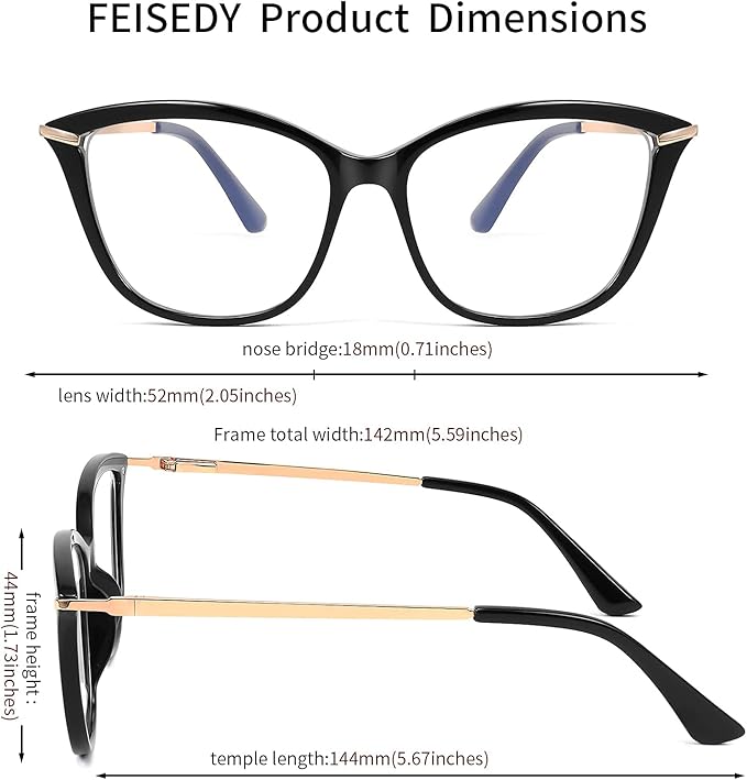 FEISEDY Blue Light Blocking Glasses Computer Glasses Women Men Cateye TR90 Frame B2772