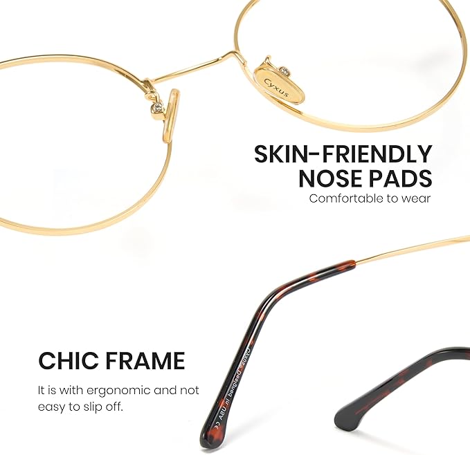 Cyxus Blue Light Glasses for Men and Women, Round Metal Frame Computer Eyeglasses for Office, Gaming, Reading 8090