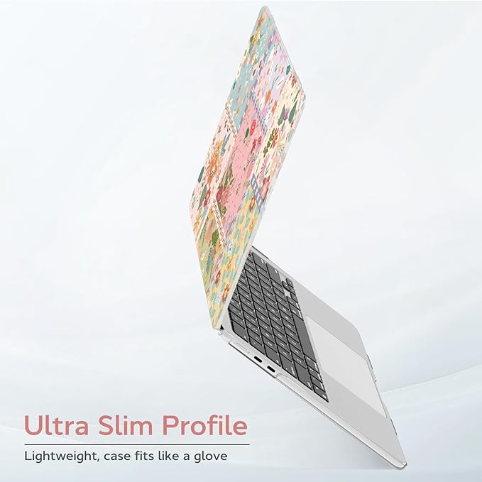 B BELK Compatible with MacBook Air 13 inch Case M5 2026 2025 2024-2022 M4 M3 M2 A3449 A3240 A3113 A2681, Plastic Hard Shell+Keyboard Cover+Screen Protector for MacBook Air 13.6 inch Case, Floral Patch