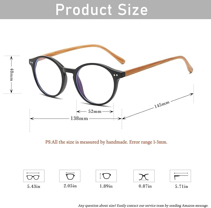 HJSTES Vintage Blue Light Glasses for Women Men Round Bluelight Blocking Glasses Thick TR90 Frame Eyeglasses