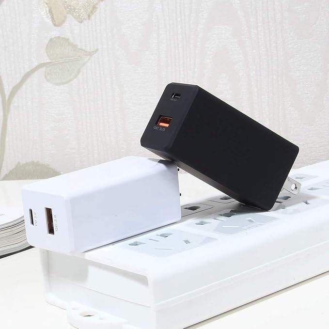 GaN Tech 65W Dual Port PD Wall Charger with 5ft USB C Cable for MacBook, Laptops, iPad Pro, iPhone 12, Galaxy, Pixel and More (White)