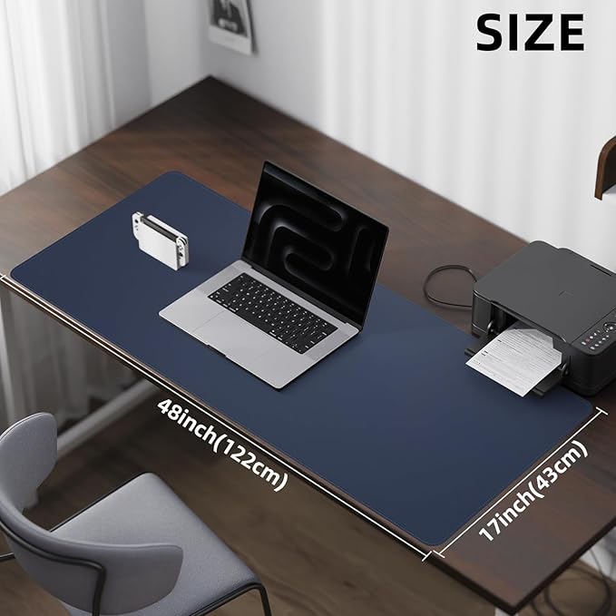 Desk Pad PU Leather Large Mouse Pad Laptop Computer Desk Mat Table Blotter Desktop Waterproof Non-Slip Protector for Office and Home (Dark Blue, 120x43cm)