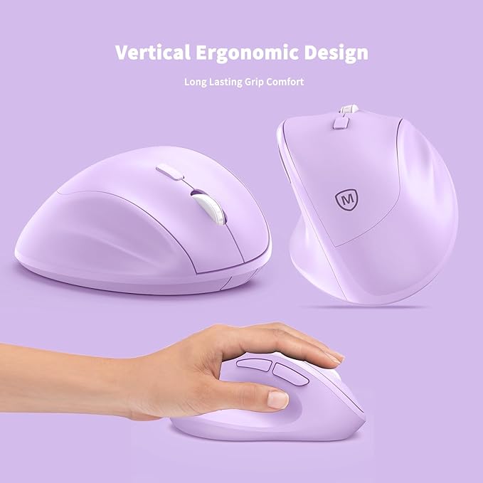 Ergonomic Wireless Mouse with USB Receiver for PC Computer, Laptop and Desktop, Ergo Mouse Vertical with Silent Clicks Long Battery Life, Up to 1600 DPI & 1 AA Battery Powered, Purple