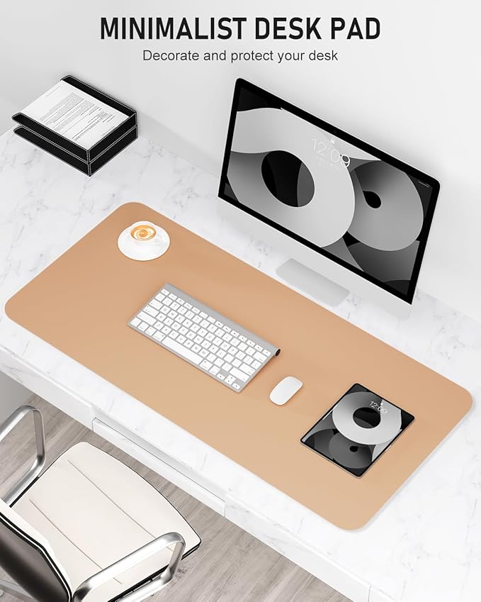 Desk Pad, 35.5" x 17" PU Leather Non-Slip Desk Mat Large Mouse Pad for Desktop, Waterproof Laptop Computer Writing Mat for Office, Home, Work, Gaming, Lead Yellow