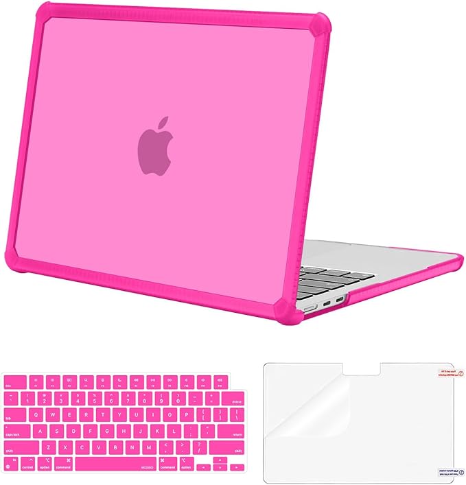 MOSISO Compatible with MacBook Air 13 inch Case M5 2026 M4 2025 M3 M2 2024-2022 A3449 A3240 A3113 A2681,3 in 1 Kit Crack-Resistant Heavy Duty Protective Plastic Hard Case with TPU Bumper, Bright Rose