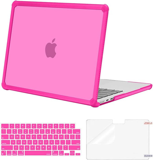 MOSISO Compatible with MacBook Air 13 inch Case M5 2026 M4 2025 M3 M2 2024-2022 A3449 A3240 A3113 A2681,3 in 1 Kit Crack-Resistant Heavy Duty Protective Plastic Hard Case with TPU Bumper, Bright Rose