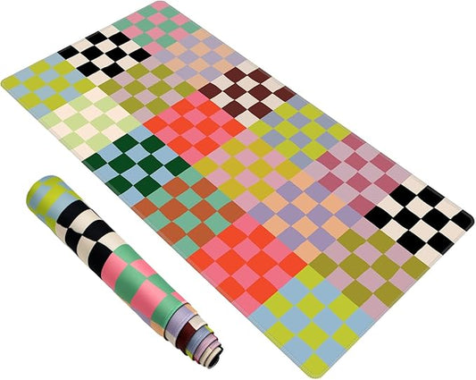 Baziabbo Checkered Desk Mat,XXL Extended Big Mouse Pad,Gaming Mousepad with Stitched Edge,Non-Slip Rubber Base Keyboard Desk Pad for Home Office Study Game
