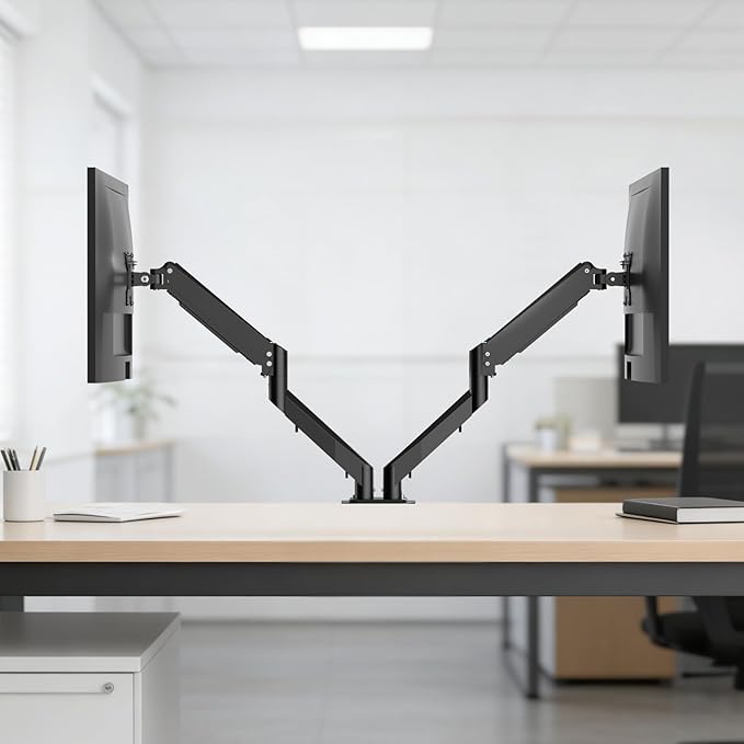 Pholiten Dual Monitor Stand, Fully Adjustable Gas Spring Arms for 17 to 32 inch Screens, VESA 75x75, 100x100, Max 22 lbs