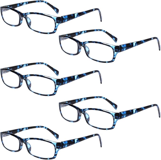 Henotin 5-Pack Reading Glasses Blue Light Blocking Anti Eyestrain Computer Reading Glasses for Women and Men Readers (5 Pack blue, 1.00)