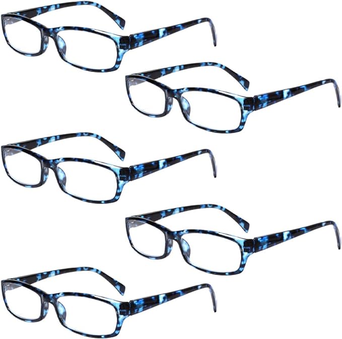 Henotin 5-Pack Reading Glasses Blue Light Blocking Anti Eyestrain Computer Reading Glasses for Women and Men Readers (5 Pack blue, 2.50, Diopters)