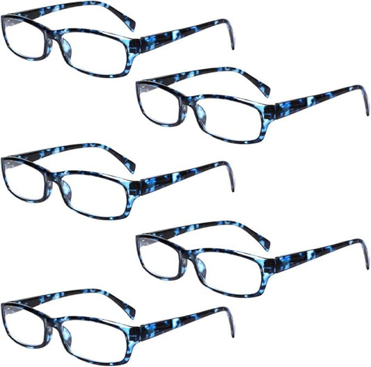 Henotin 5-Pack Reading Glasses Blue Light Blocking Anti Eyestrain Computer Reading Glasses for Women and Men Readers (5 Pack blue, 0.00, Diopters)