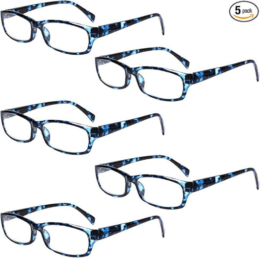 Henotin 5-Pack Reading Glasses Blue Light Blocking Anti Eyestrain Computer Reading Glasses for Women and Men Readers (5 Pack blue, 4.00)