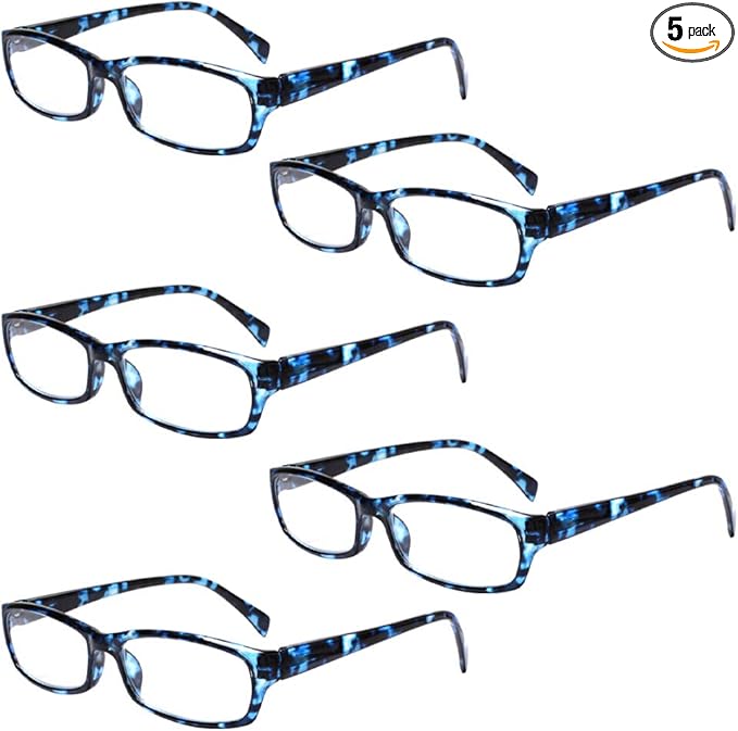 Henotin 5-Pack Reading Glasses Blue Light Blocking Anti Eyestrain Computer Reading Glasses for Women and Men Readers (5 Pack blue, 1.25, Diopters)