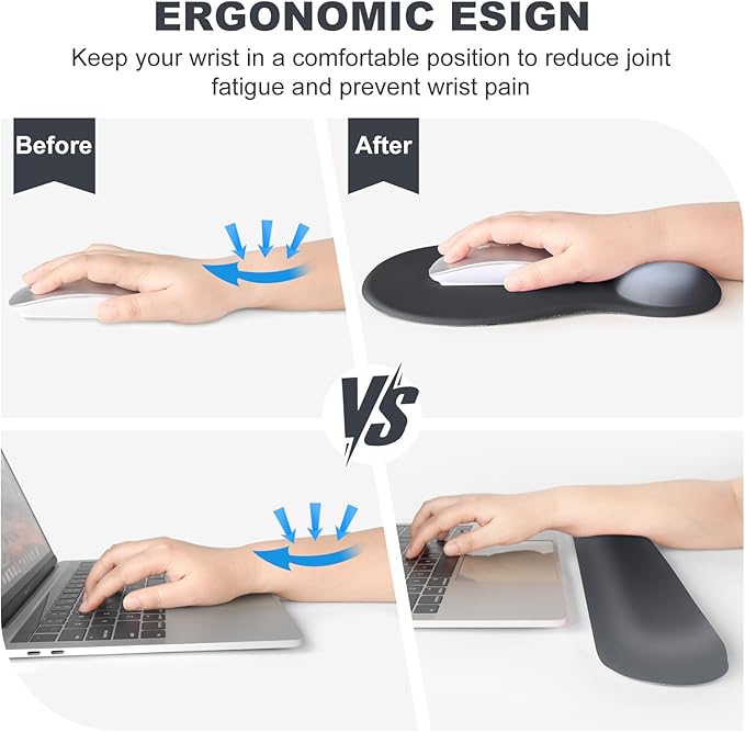 4-in-1 Large Gaming Mouse Pad, Keyboard Wrist Rest Pad & Wrist Support Mousepad Set, Extended Desk Pad Waterproof Desk Mat Protector for Home Office Decor Study Game 35.4×15.7 Inches Big I Black