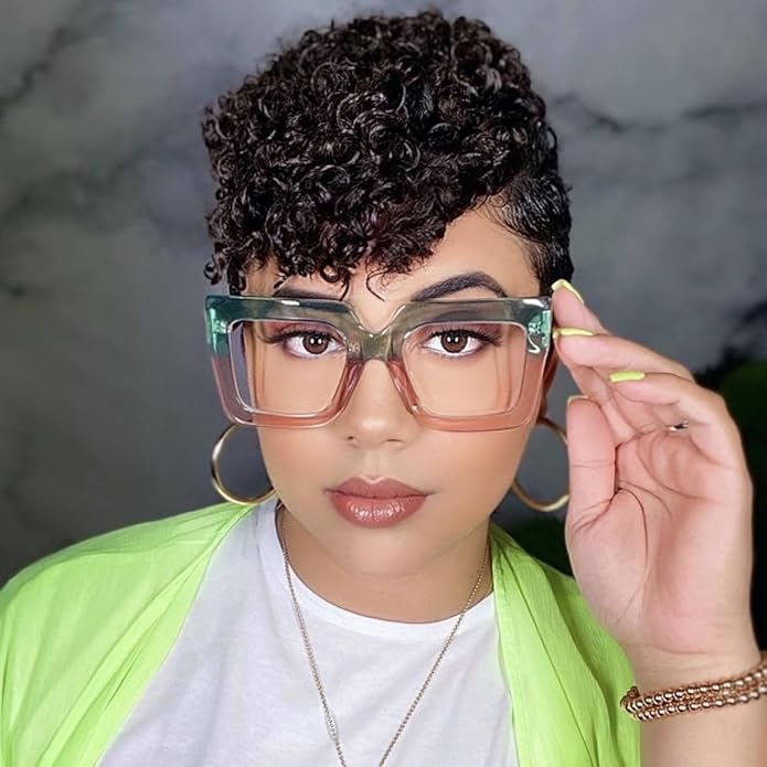 Onrtry Oversized Square Blue Light Glasses for Women Men Thick Frame Big Computer Eyewear Non-Prescription Eyeglasses