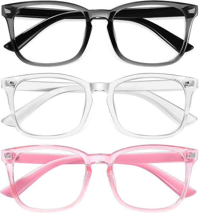 Okany Blue Light Glasses for Kids 3 Pack Blue Light Blocking Glasses for Girls Boys Computer Gaming Screen Glasses, Anti Glare Eyestrain Teen Fashion Glasses Age 3-10