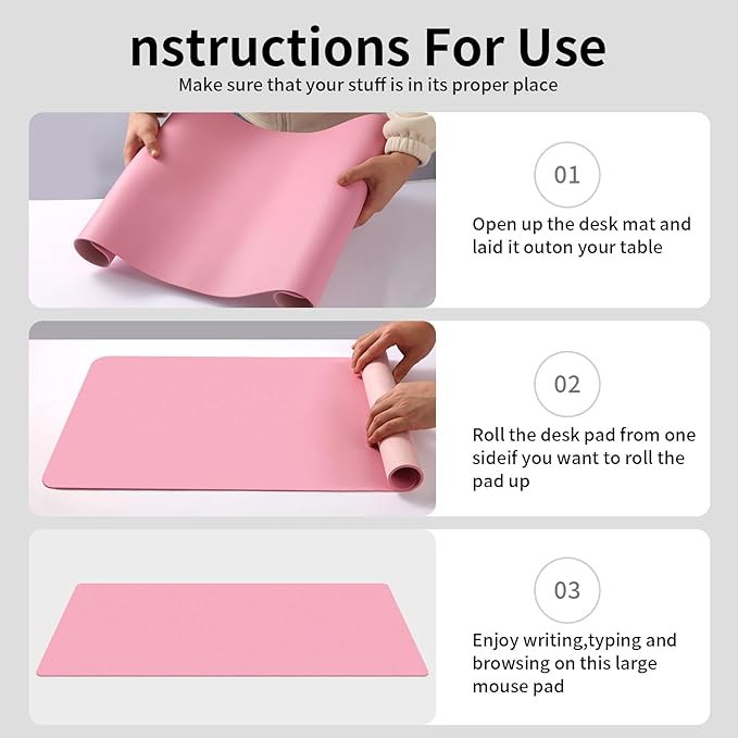 Large Office Leather Desk Mat, Large Mouse and Keyboard Pad, Laptop Pad, Desktop Protector(Pink, 31.5 in. x 15.7 in.)