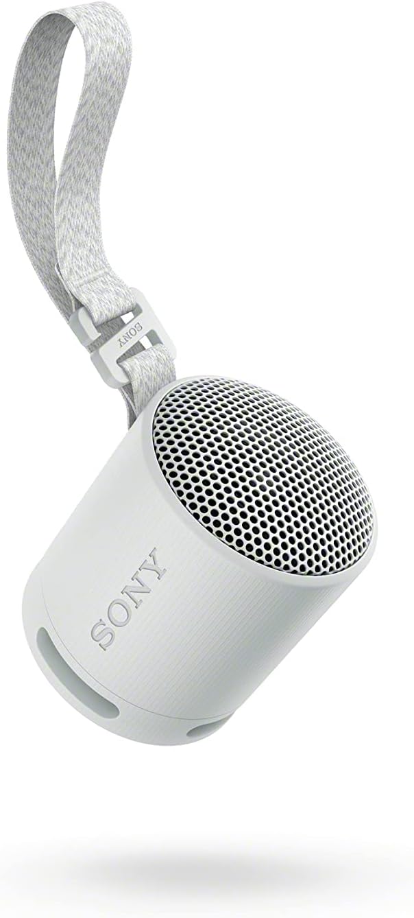 Sony SRS-XB100 Wireless Bluetooth Portable Lightweight Super-Compact Travel Speaker, Durable IP67 Waterproof & Dustproof Shower Speaker, 16 Hr Battery, Versatile Strap, Hands-free Calling, Light Gray