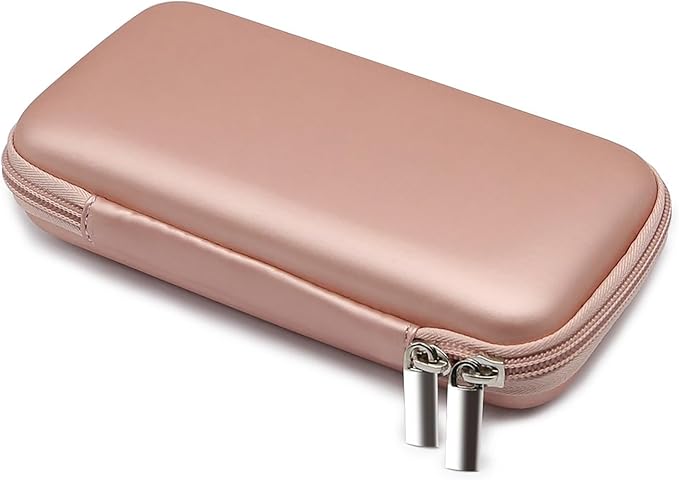 iMangoo Travel Essential Electronics Organizer Charger Case, Shockproof Dual Zipper Power Bank Cables Tech Accessories Pouch Purse, Men & Women Travel Must Have Storage Bag, 6.5x3.2x1 inch Rose Gold