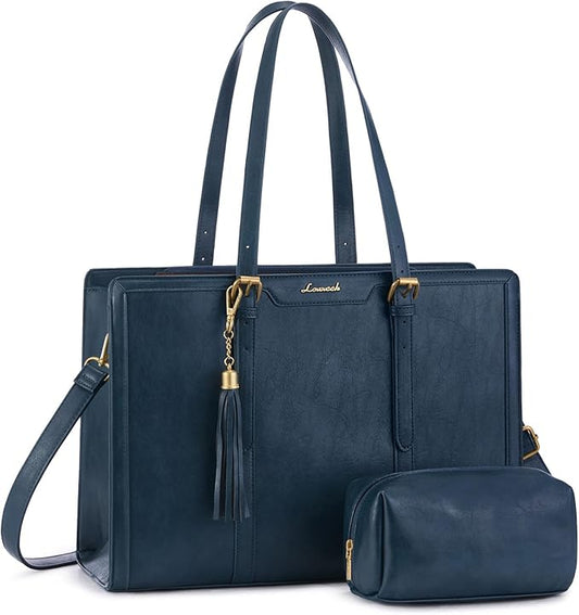 LOVEVOOK Laptop Bag for Women Vintage Leather Work Tote 15.6 inch Large Capacity Computer bag with Clutch Purse for Office, Travel, Casual