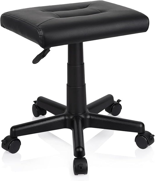 Lilithye Footrest Stool Under Desk Adjustable Height Footrest Ottoman Ergonomic Foot Stool with Wheels 360° Rolling for Home Office (Black-1)