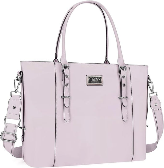 MOSISO Laptop Bag for Women, Waterproof Vintage PU Leather Briefcase Shoulder Computer Laptop Tote Bag for Office Work
