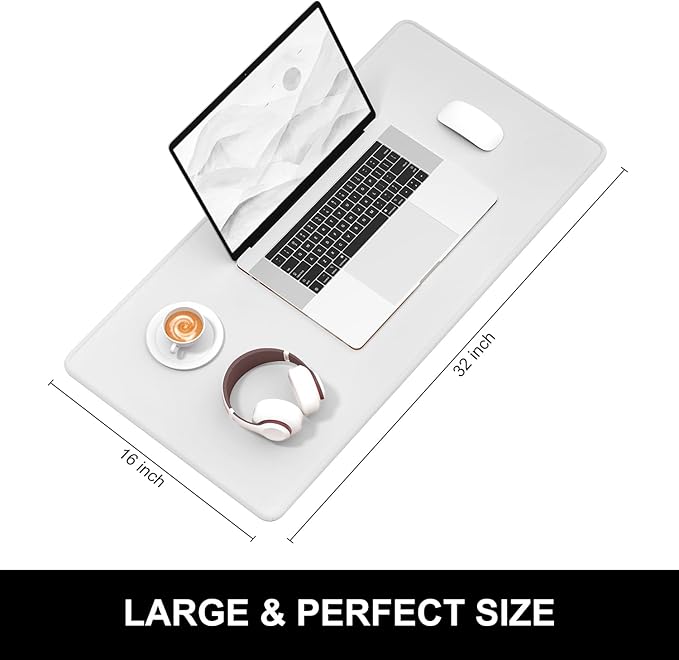 Hsurbtra Desk Pad, 32" x 16" Premium-Textured Desk Mat, Stitched Edge Anti-Slip Waterproof Rubber Mouse Pad, L Extended Computer Mat for Office Gaming Laptop Keyboard Space Gray