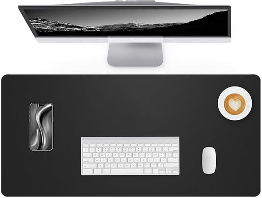 Desk Pad Soft PU Leather Large Mouse Pad Laptop Computer Desk Mat Table Blotter Flat Smooth Waterproof Non-Slip Desktop Protector Write Pad for Office and Home (Black, 90x43cm)