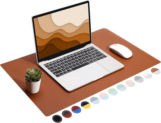 TOWWI Dual Sided Desk Pad, Large Desk Mat, Waterproof Desk Blotter Protector Mouse Pad, Leather Desk Pad Large for Keyboard and Mouse (24" x 14", Brown/Gray)