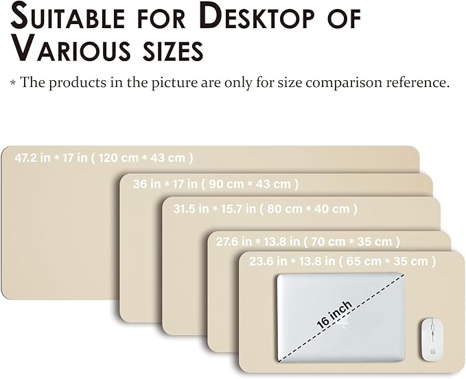 Leather Desk Mat - Non-Slip PU Desk Pad for Office and Home - Desk Organization and Accessories - Ideal for Large Mouse Pad and Desk Mats on Top of Desks (Beige,36"x 17")